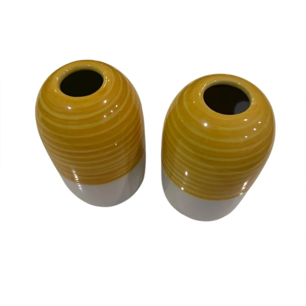 IKEA Knaprig Stoneware Beehive Cylinder Vases in Yellow and White Vintage